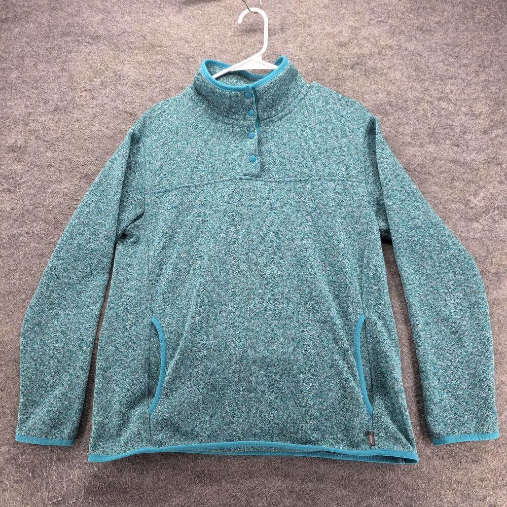 Eddie Bauer Sweater Pullover Womens L Green Mock Neck Pockets Tight-Knit